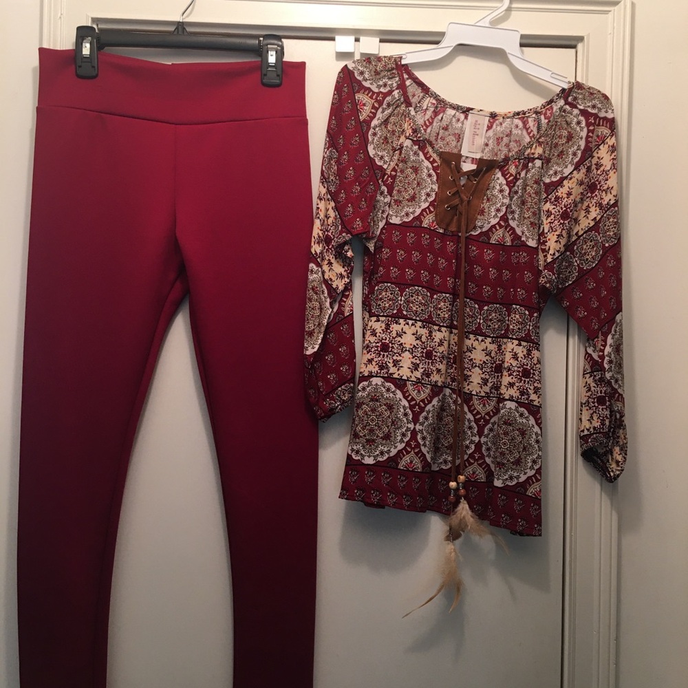 NWT Maya Fashion Girls 2pc Boho Top & Pants
